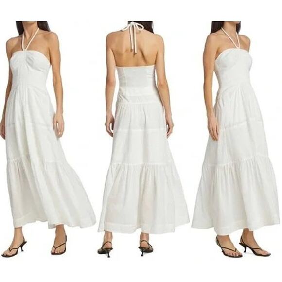 A.L.C. Adelle Dress Halter Tiered Smocked Maxi in White Ivory Shirred Voile Day - Picture 8 of 12